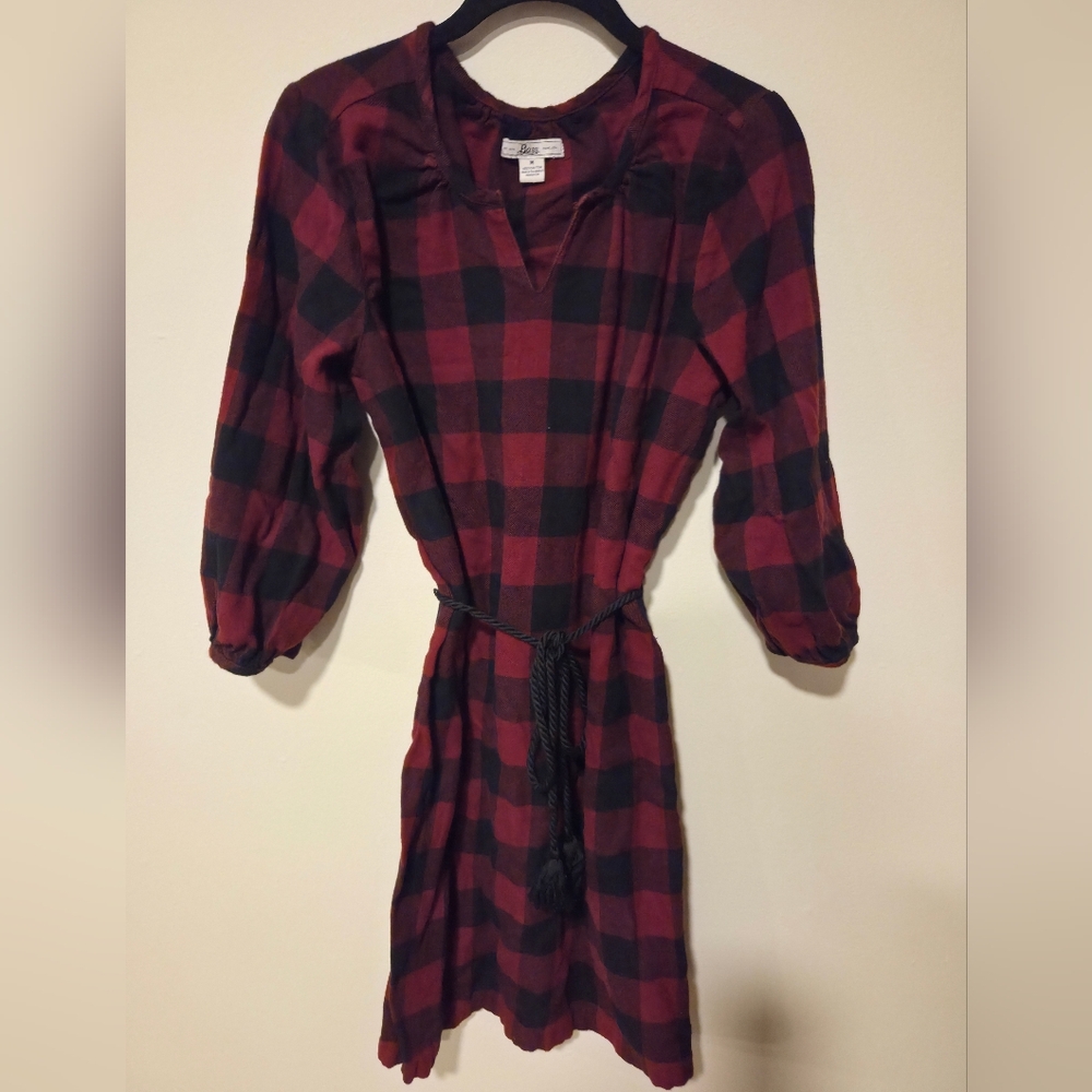 Bass Red and Black Checkered Quarter Length Sleeve Dress Sise Medium